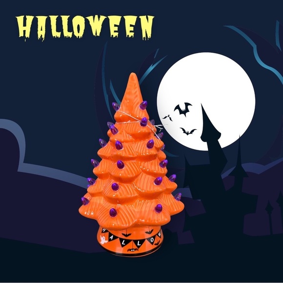 Mr.Halloween Nostalgic Ceramic Led Tree Orange Purple lights  13” NWT - Picture 2 of 12